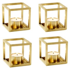 Set Of 4 Gold Plated Kubus T Candle Holders by Lassen
