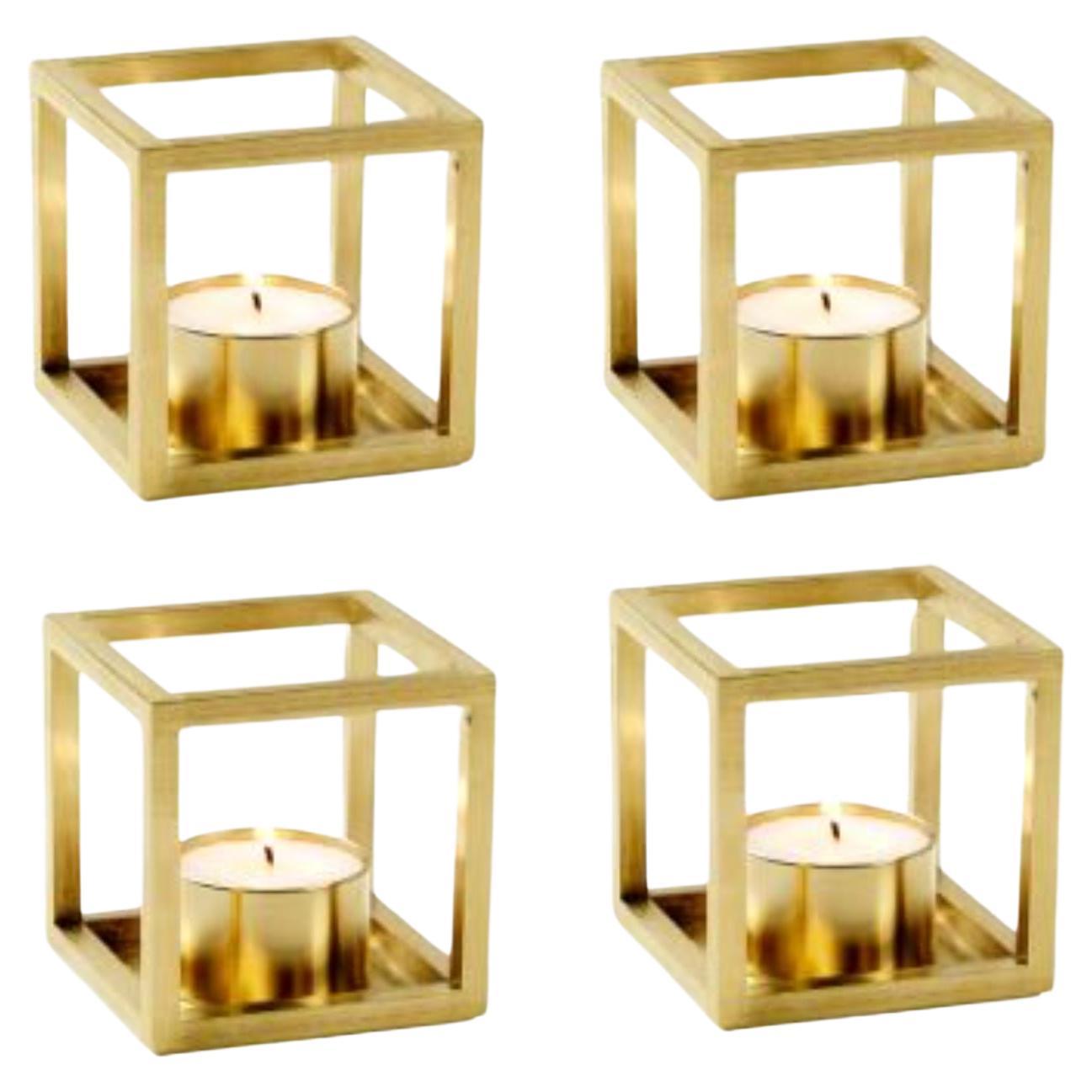 Set of 4 Gold Plated Kubus T Candle Holders by Lassen For Sale