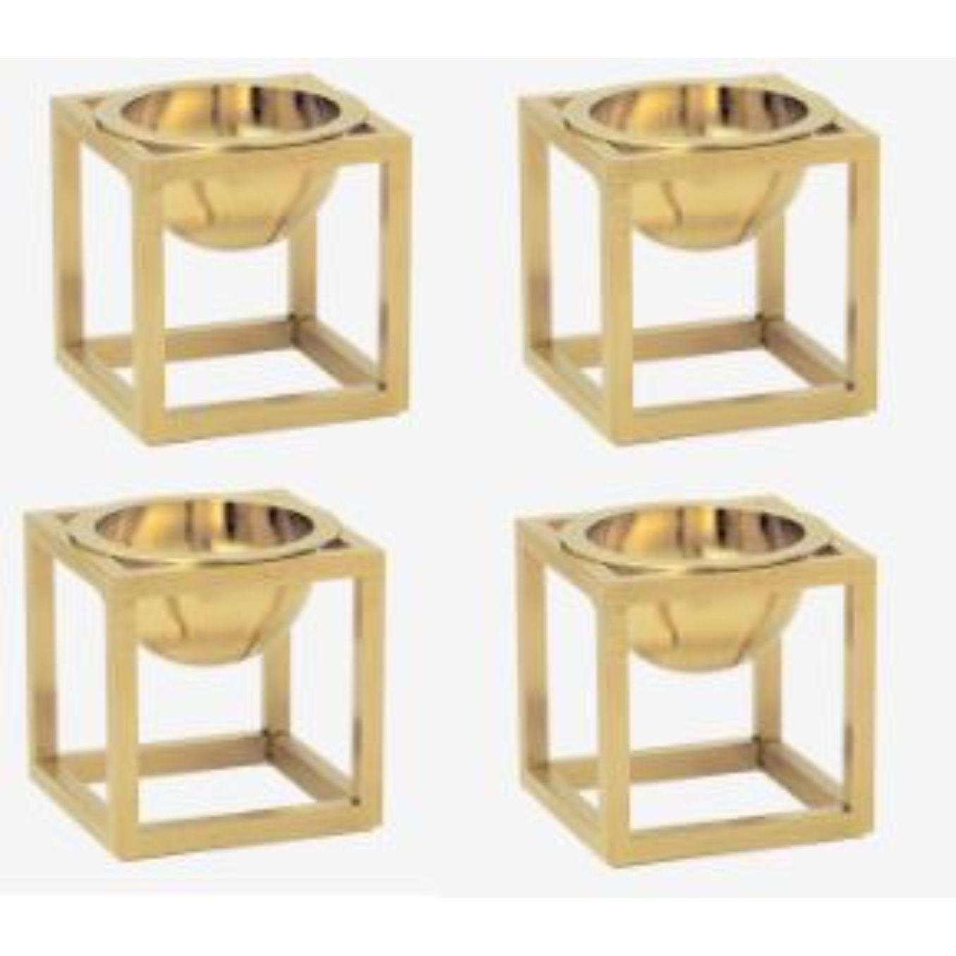 Set of 4 gold plated Mini Kubus bowls by Lassen
Dimensions: D 7 x W 7 x H 7 cm 
Materials: Metal 
Weight: 0.40 Kg

Kubus bowl is based on original sketches by Mogens Lassen, and contains elements from Bauhaus, which Mogens Lassen took