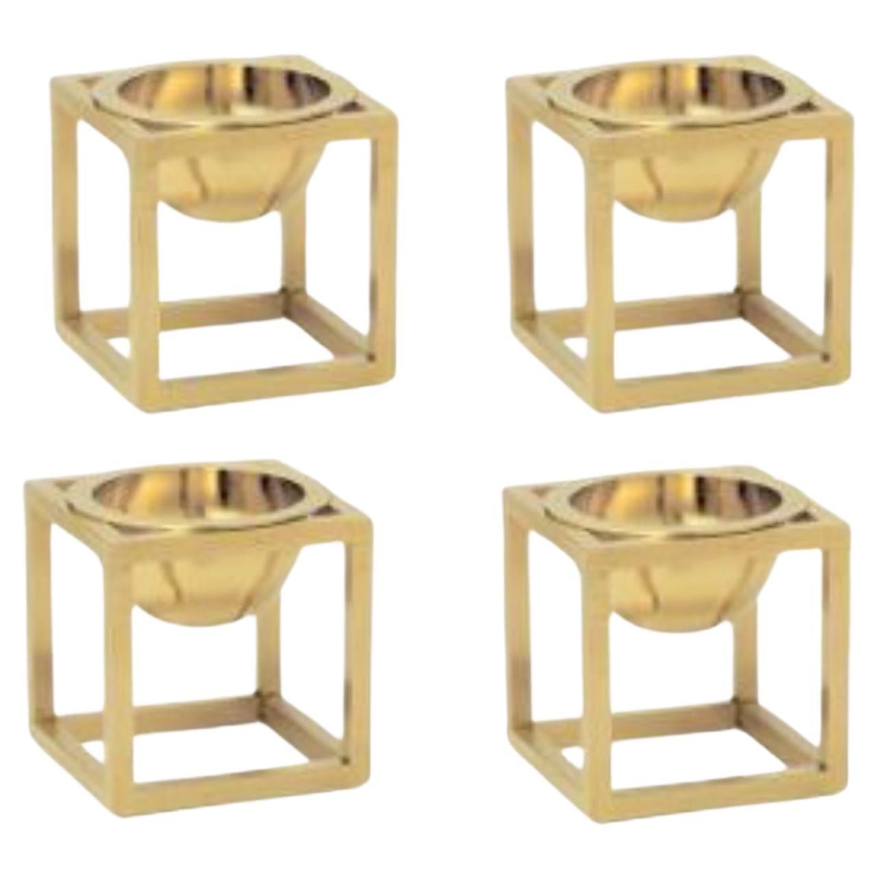 Set of 4 Gold Plated Mini Kubus Bowls by Lassen