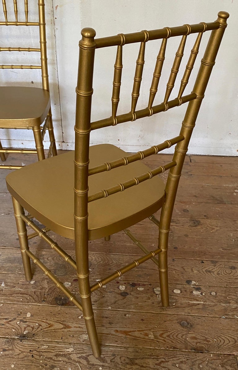 Painted Set of 4 Gold Toned Faux Bamboo Side Dining Chairs For Sale