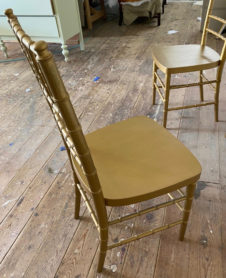 Set of 4 Gold Toned Faux Bamboo Side Dining Chairs In Good Condition For Sale In Great Barrington, MA