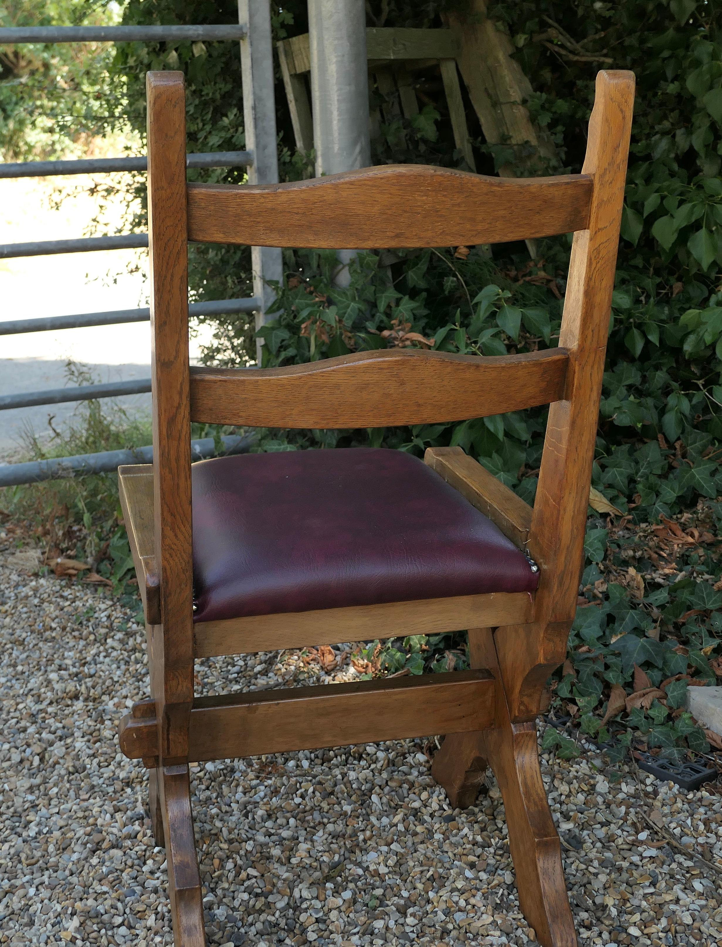 Set of 4 Golden Oak Arts and Crafts X Frame Refectory Dining Chairs For Sale 1