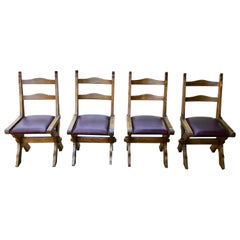 Set of 4 Golden Oak Arts and Crafts X Frame Refectory Dining Chairs