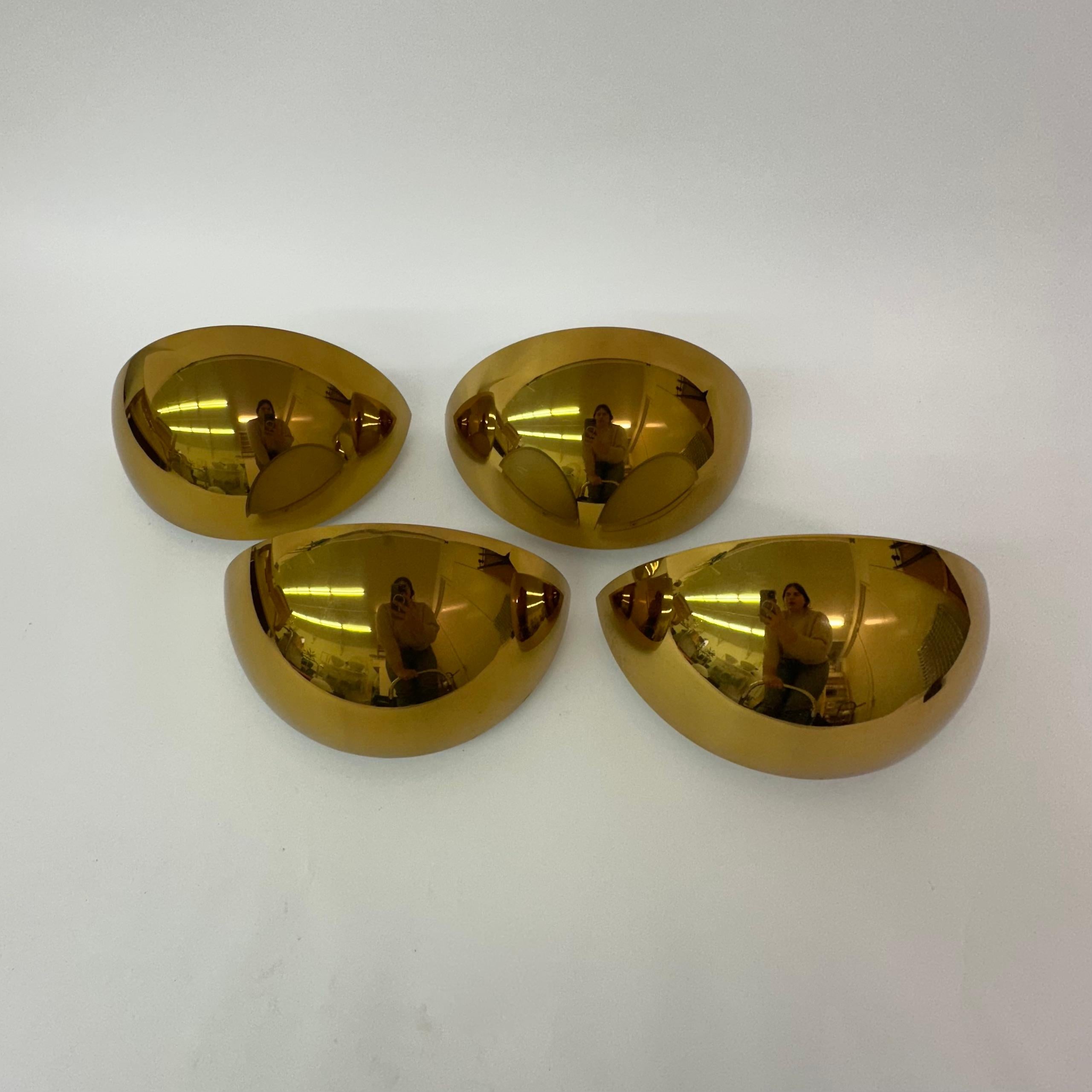 Set of 4 golden wall lamps by Limburg Glashütte , 1970’s Germany In Good Condition For Sale In Delft, NL