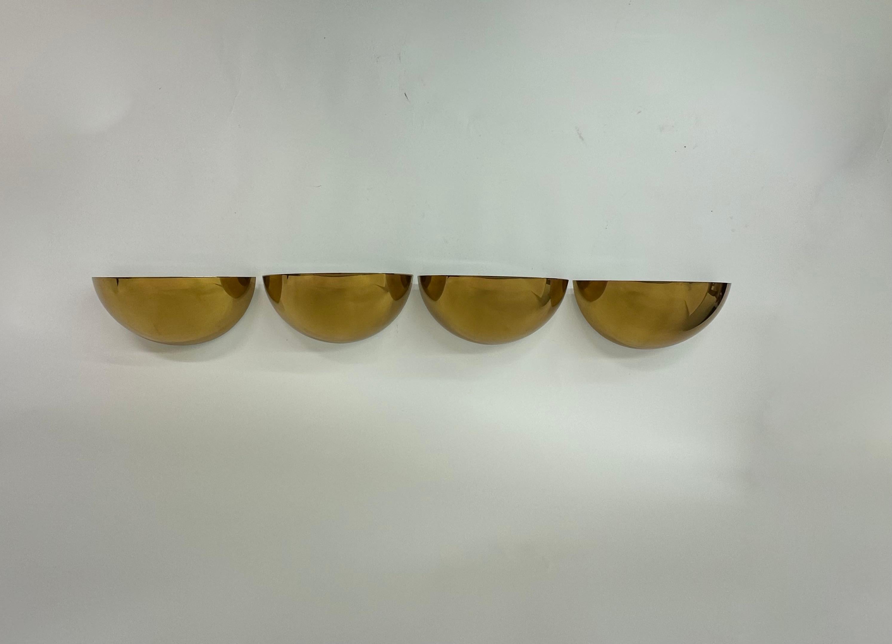 Metal Set of 4 golden wall lamps by Limburg Glashütte , 1970’s Germany For Sale