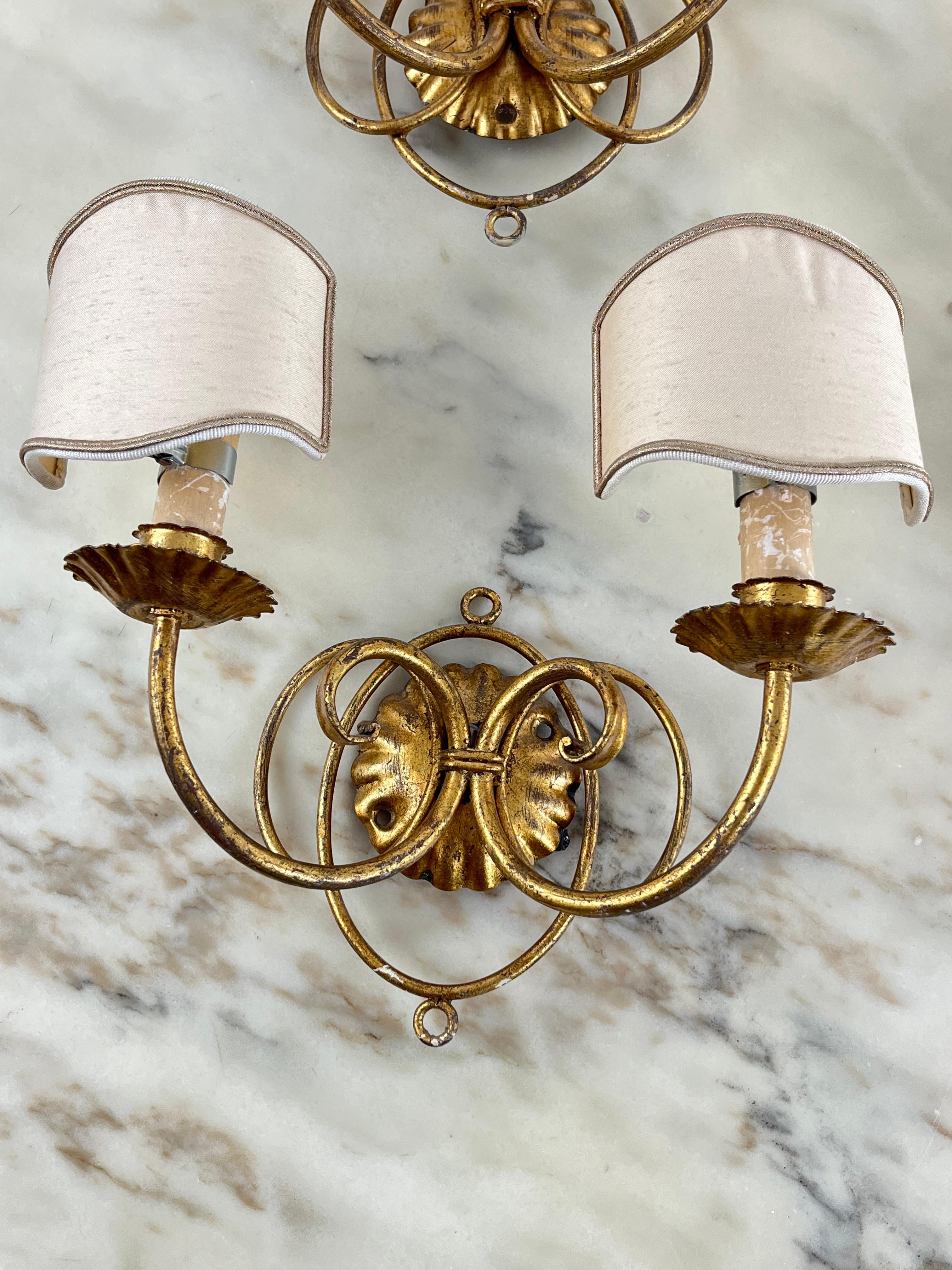 Set of 4 Golden Wrought Iron Wall Lights 80s Italian Design In Good Condition For Sale In Palermo, IT