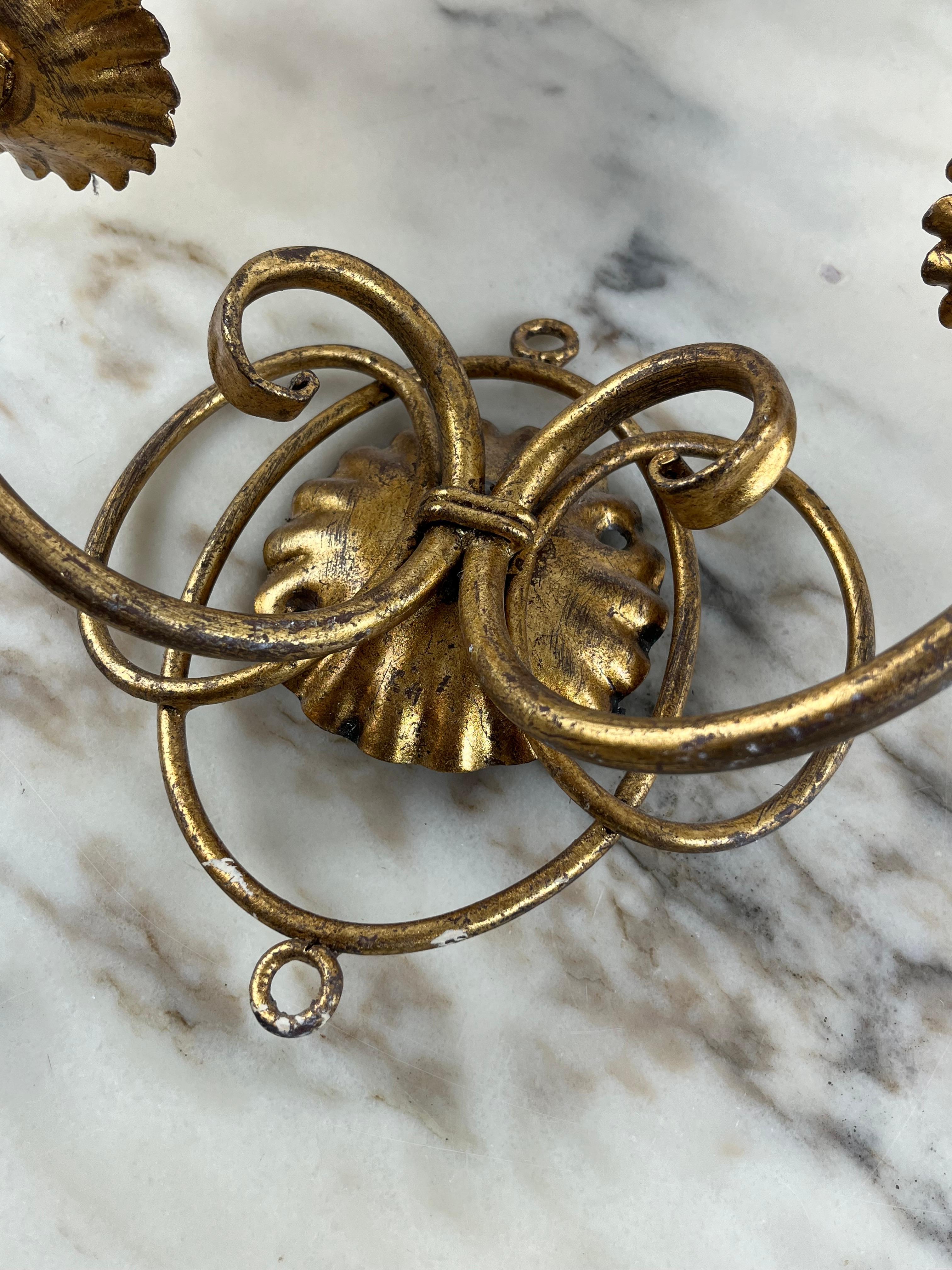 Late 20th Century Set of 4 Golden Wrought Iron Wall Lights 80s Italian Design For Sale