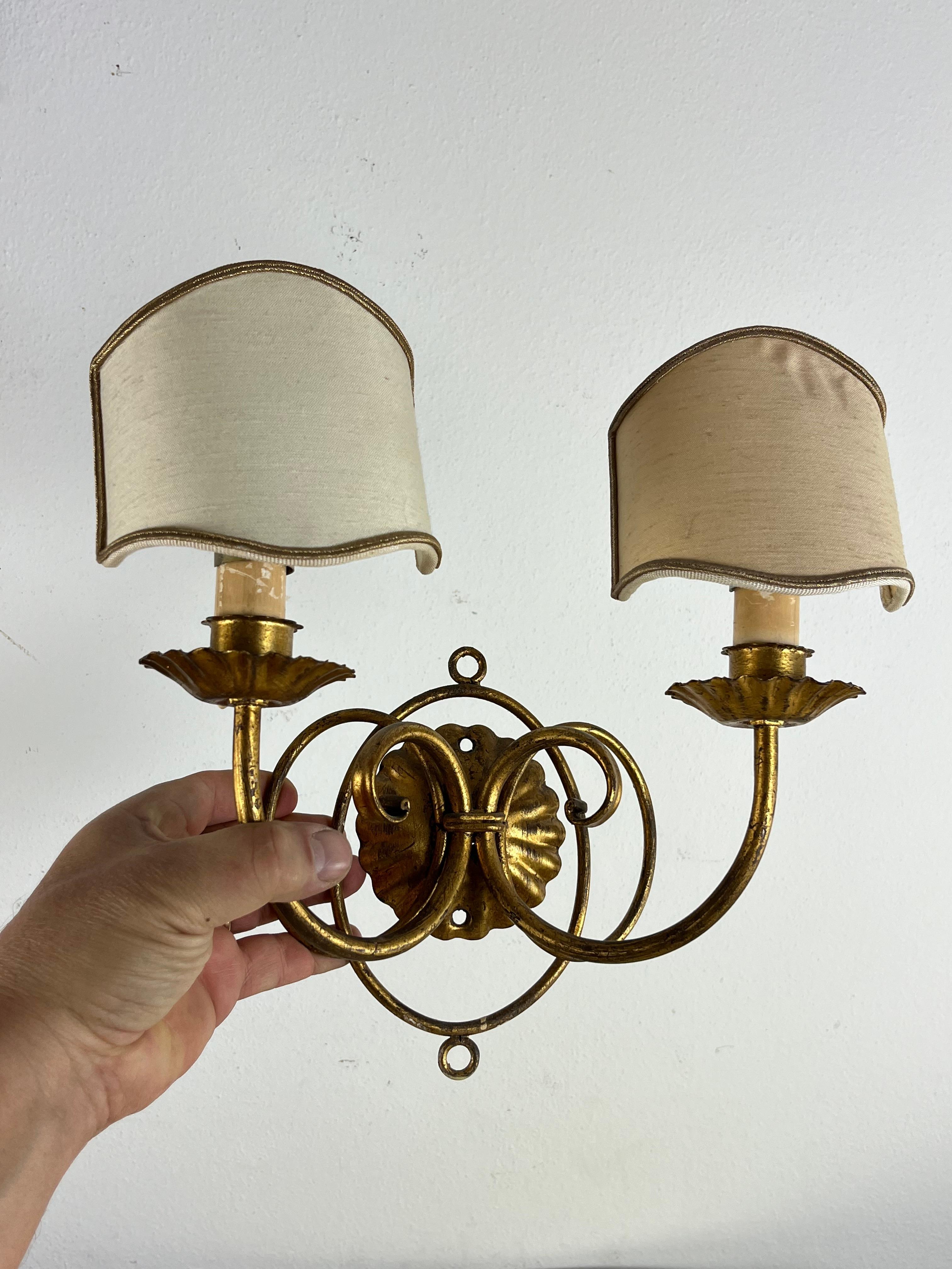 Set of 4 Golden Wrought Iron Wall Lights 80s Italian Design For Sale 1