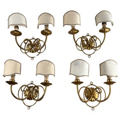 Set of 4 Golden Wrought Iron Wall Lights 80s Italian Design