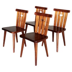 Set of 4 iconic Göran Malmvall dining chairs in solid Oregon pine, Sweden 1940s