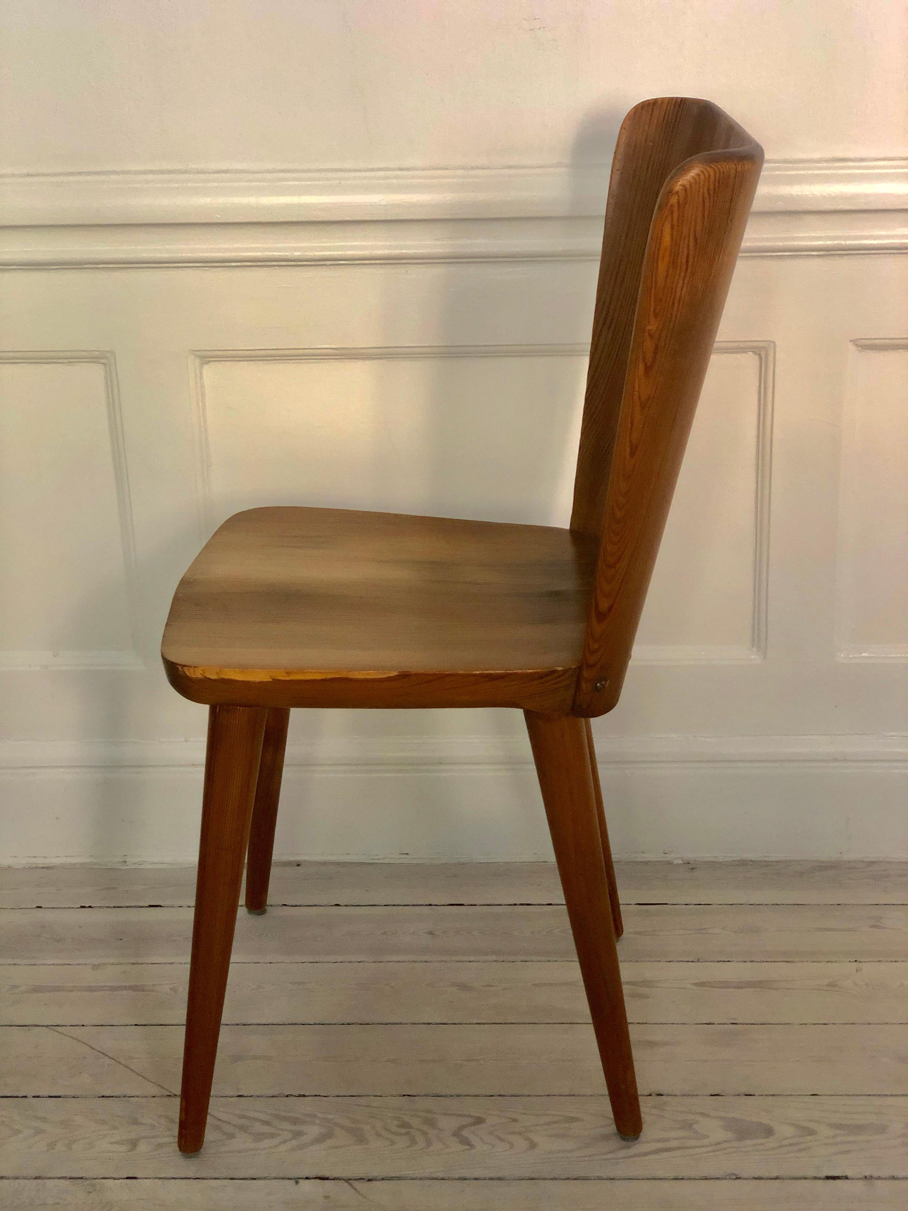 Mid-20th Century Set of 4 Goran Malmvall Swedish Pine Chairs, Svensk Fur, Sweden, 1940s For Sale