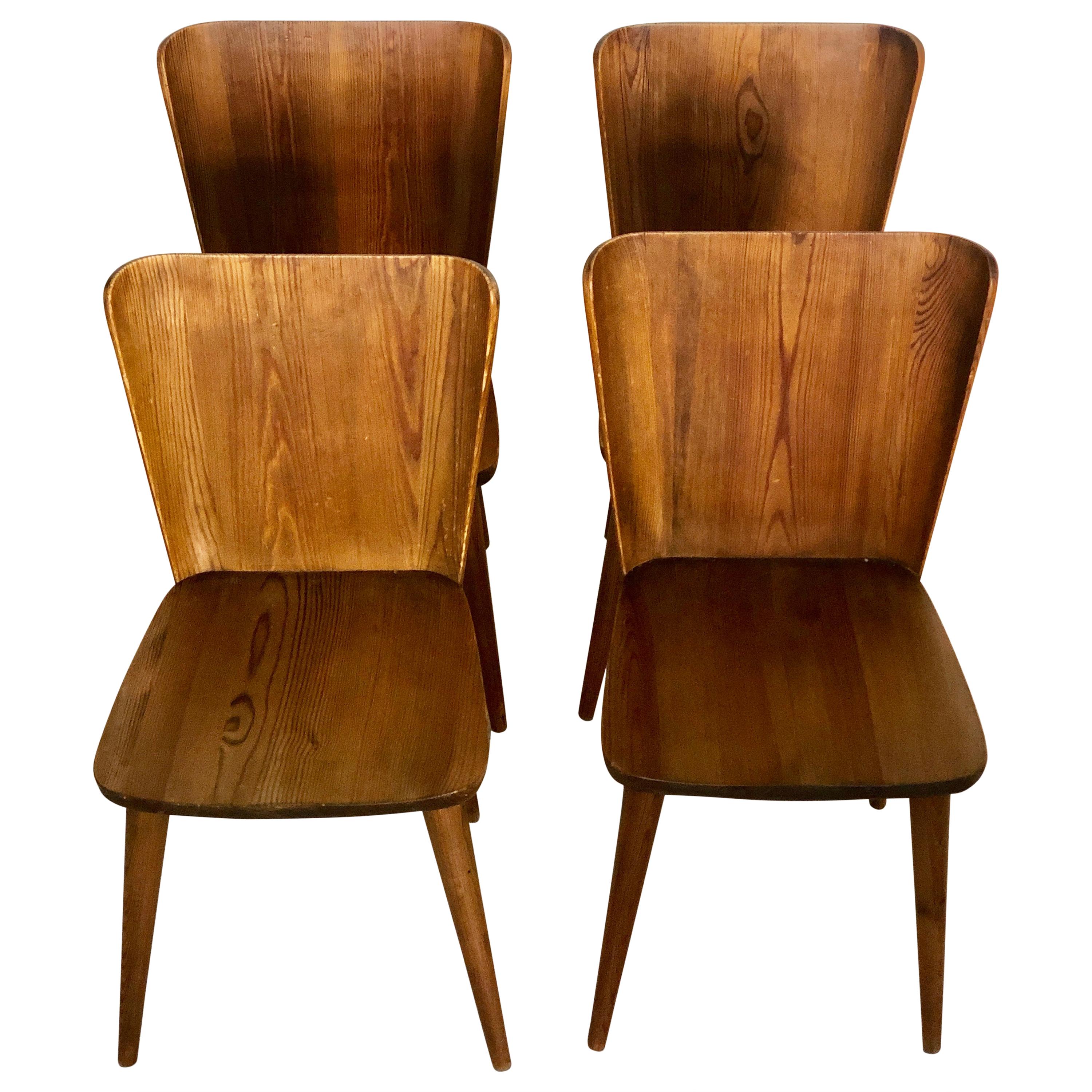 Set of 4 Goran Malmvall Swedish Pine Chairs, Svensk Fur, Sweden, 1940s For Sale