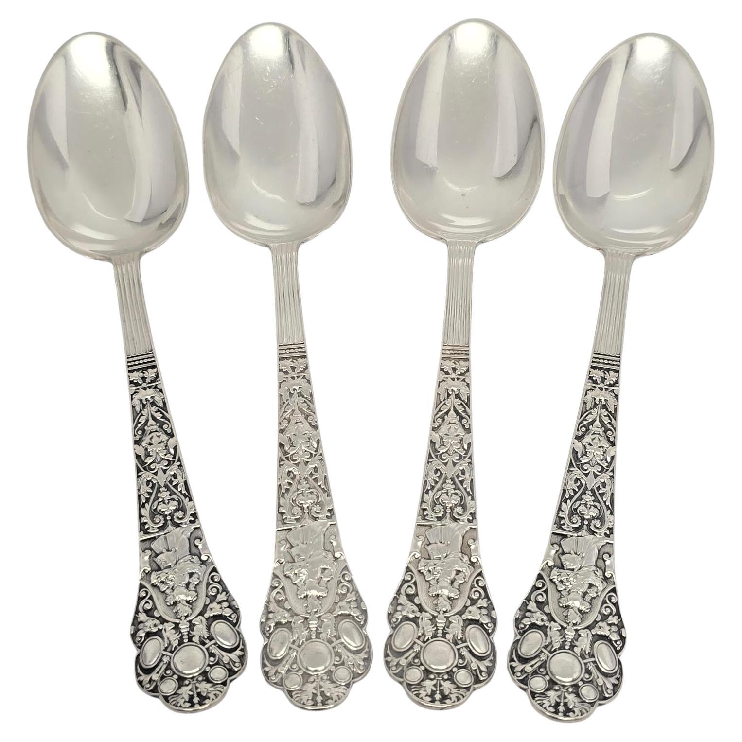 Set of 4 Gorham Medici Old Sterling Silver Dessert/Soup Spoons w/Mono 7" #18826