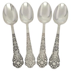 Set von 4 Gorham Medici-Dessert-/Suppenlöffeln aus altem Sterlingsilber mitMono 7" #18826