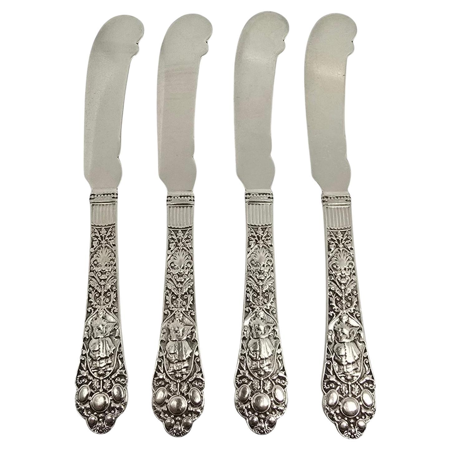 Set di 4 spargitori Gorham Medici Old Sterling Silver a manico piatto da 6,5" Mono 18821