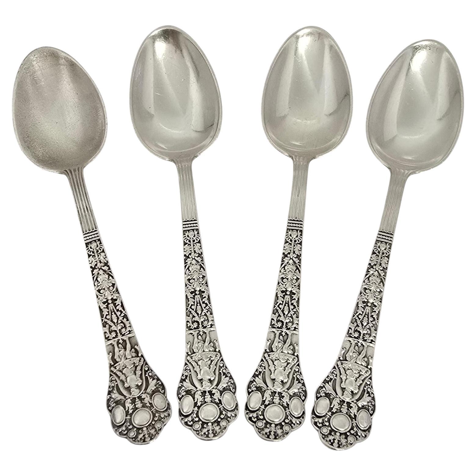 Set di 4 cucchiaini da tè Gorham Medici Old Sterling Silver c/Mono  5 7/8" #18824