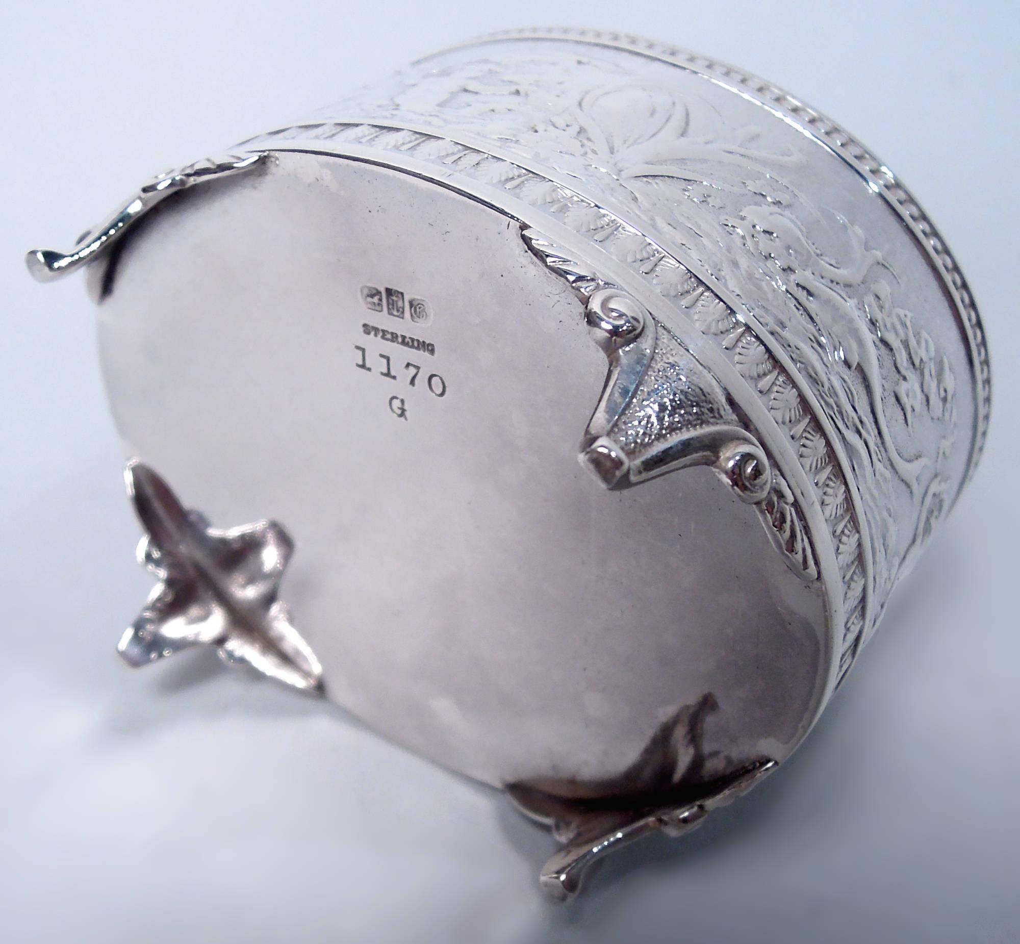 Beaded Set of 4 Gorham Sterling Silver Open Salts in Classical Aurora Pattern, 1873-74 For Sale