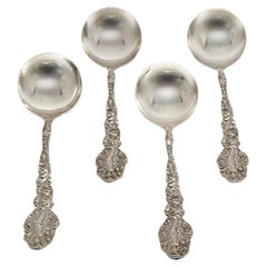 Lot de 4 cuillères à soupe à bouillon rondes en argent sterling Gorham Versailles avec monogramme