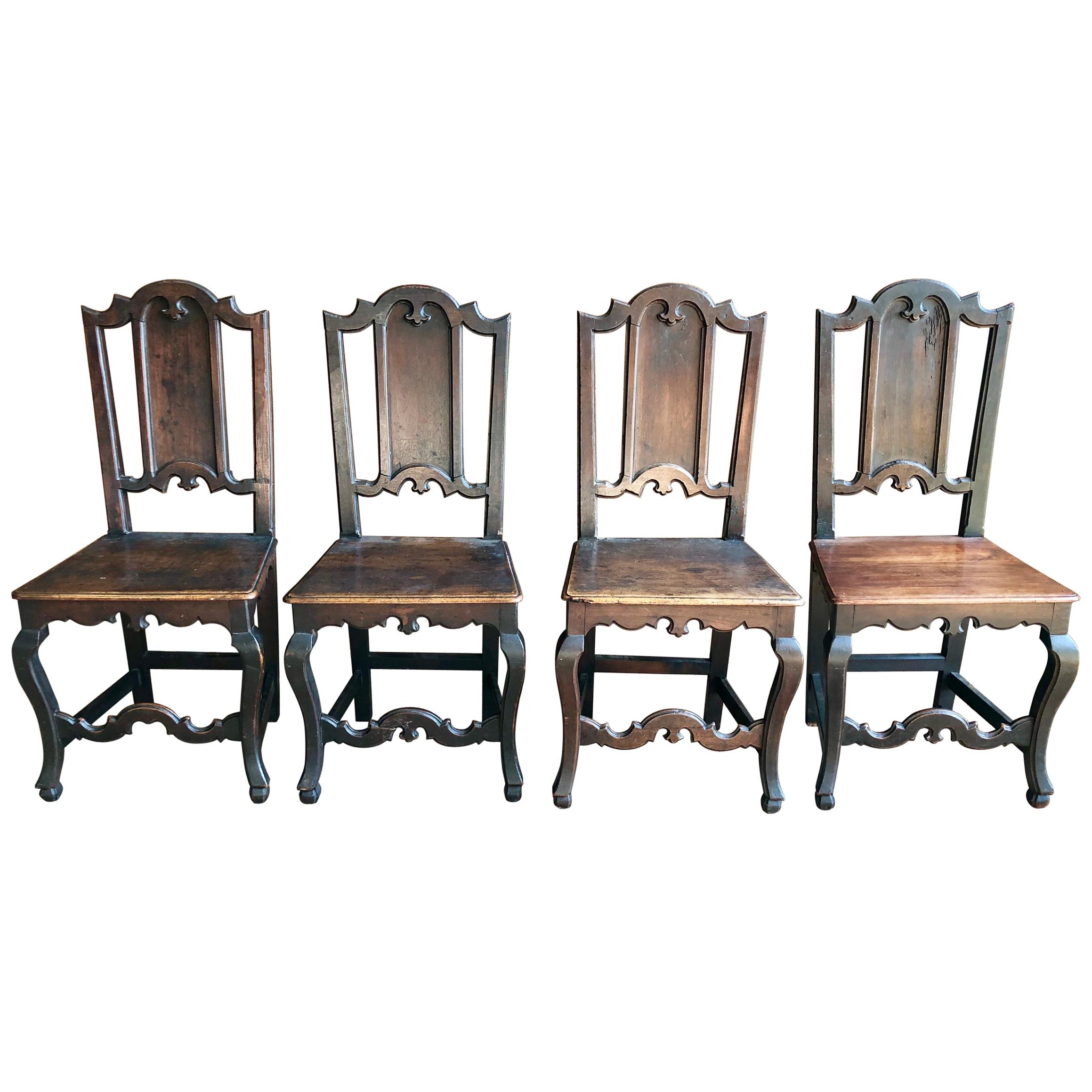 Set of 4 Gothic Style Hall Chairs, Italian, circa 1780