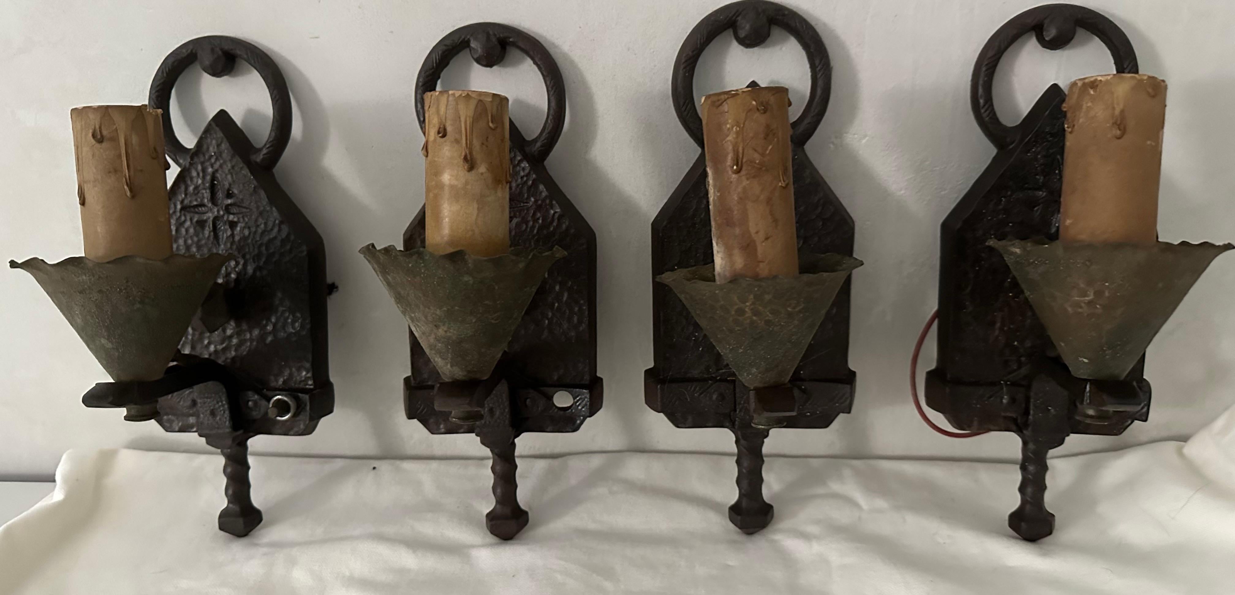 Cast Set of 4 Gothic Style Wall Sconces For Sale