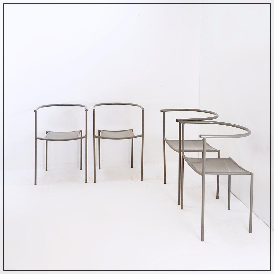 Set di 4 sedie in metallo grigio nello stile del modello 