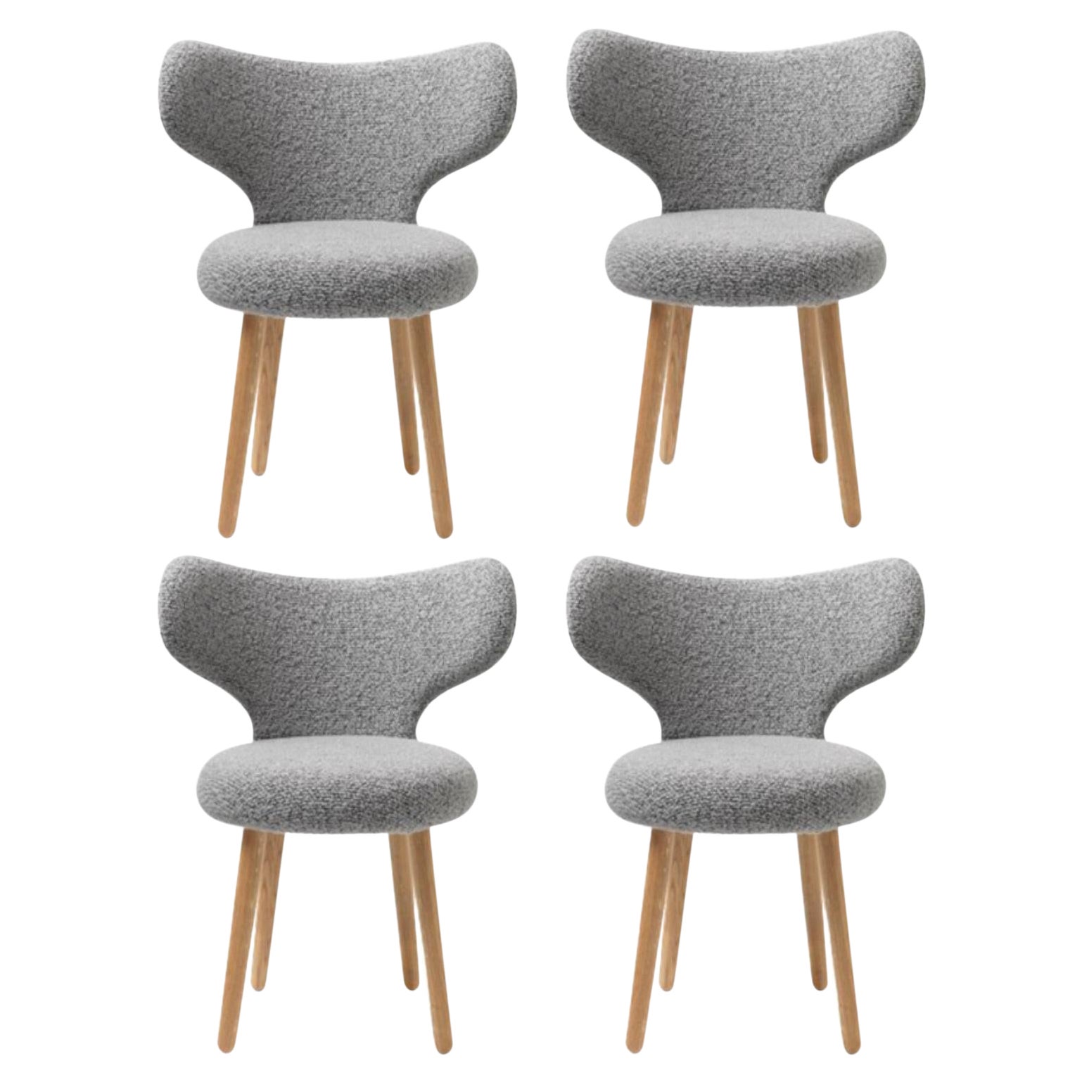 Satz von 4 grauen WNG-Stühlen aus Eiche und BUTE/Storr-Stoffpolsterung von Mazo Design, Grau