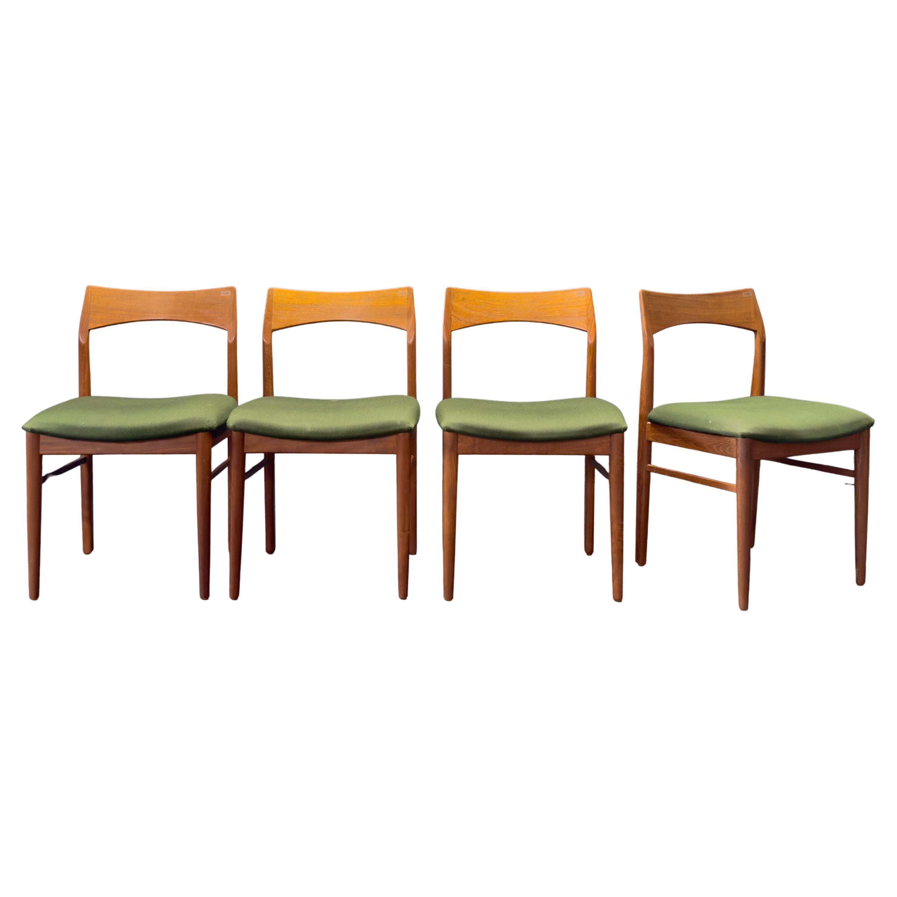 Set of 4 Green and Teak Chairs For Sale
