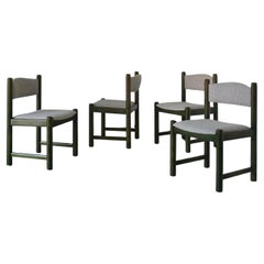 Set of 4 Green Carved Wooden Chairs, Scandinavia, 1960s