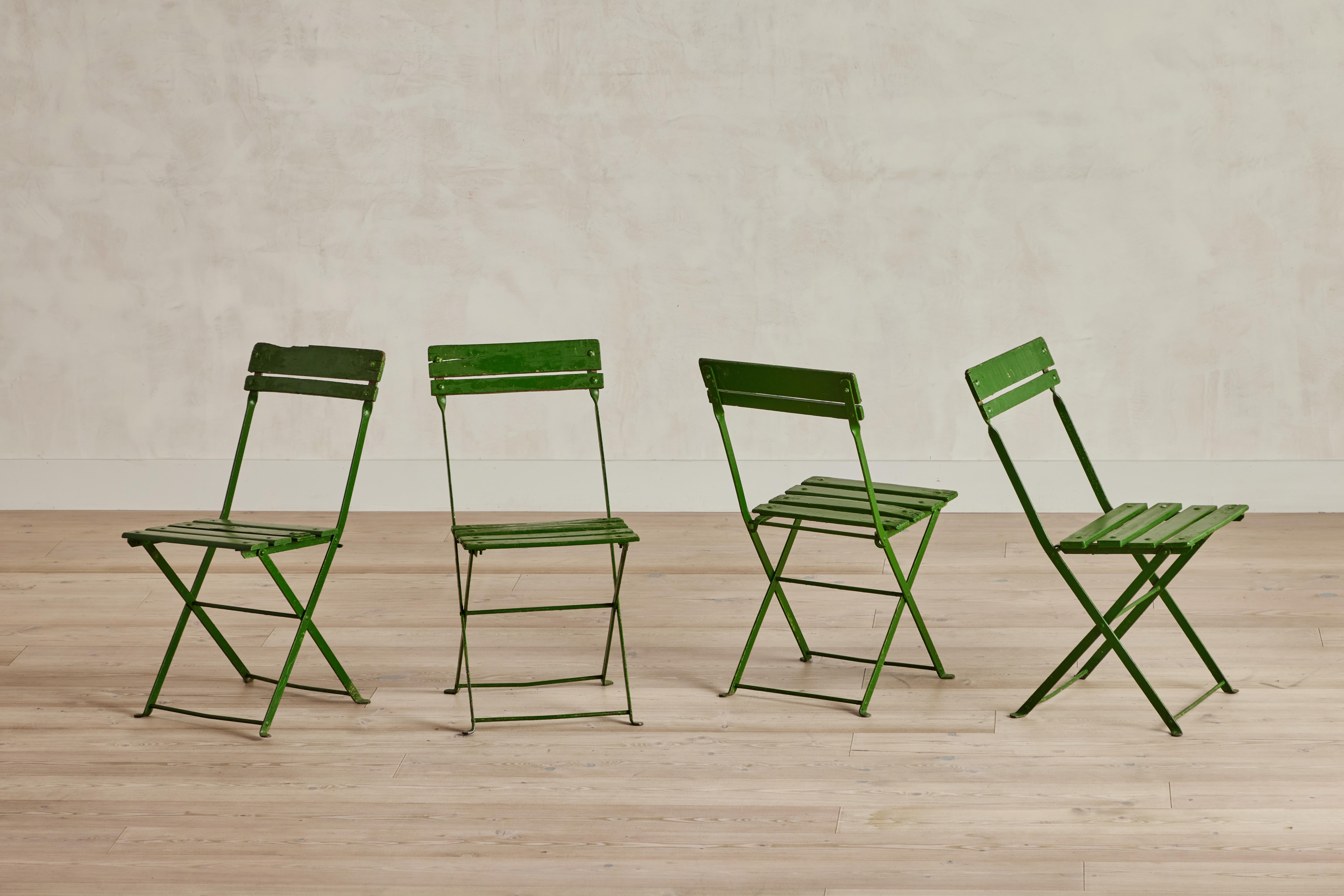 French Provincial Set of 4 Green French Bistro Chairs For Sale