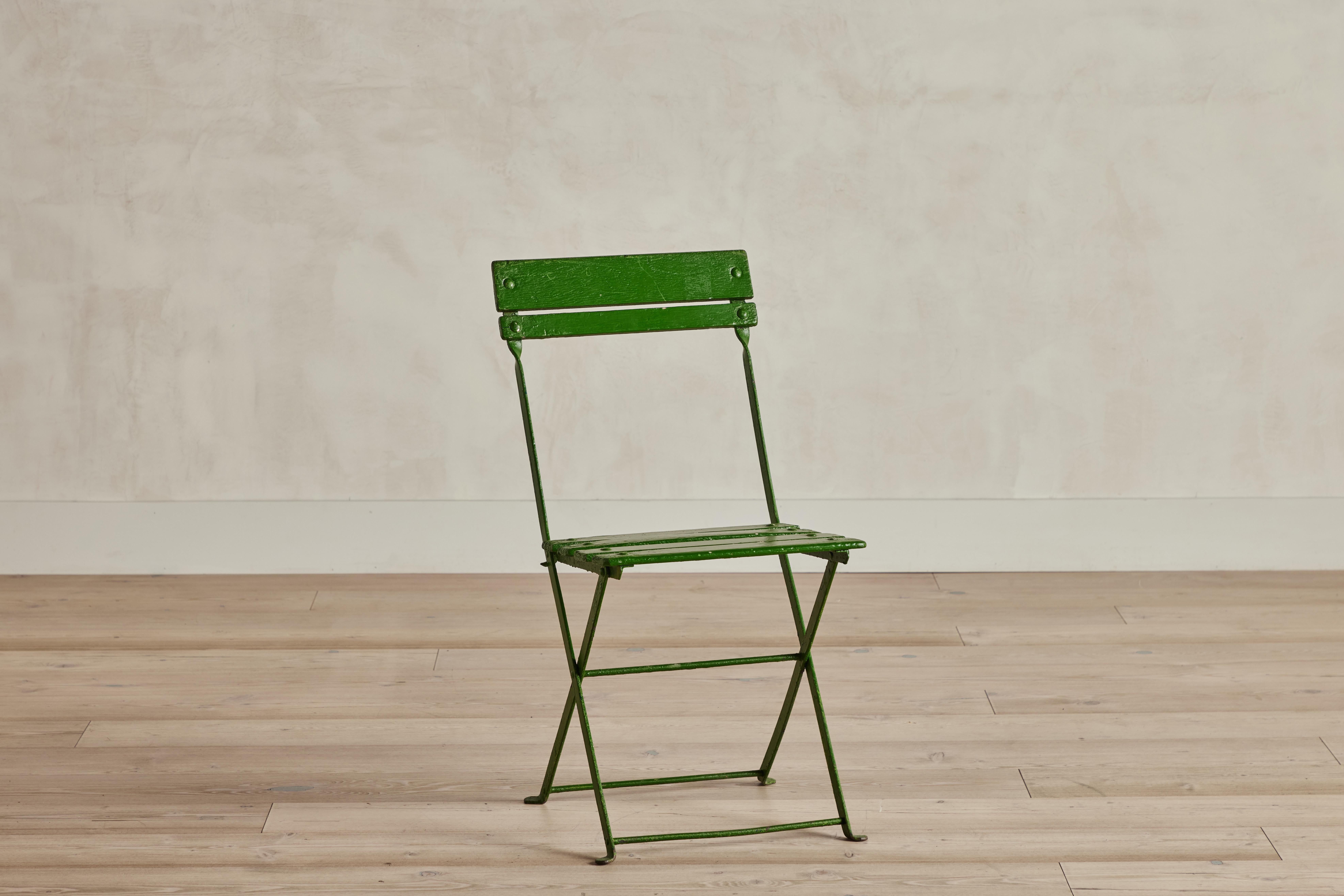 Belgian Set of 4 Green French Bistro Chairs For Sale