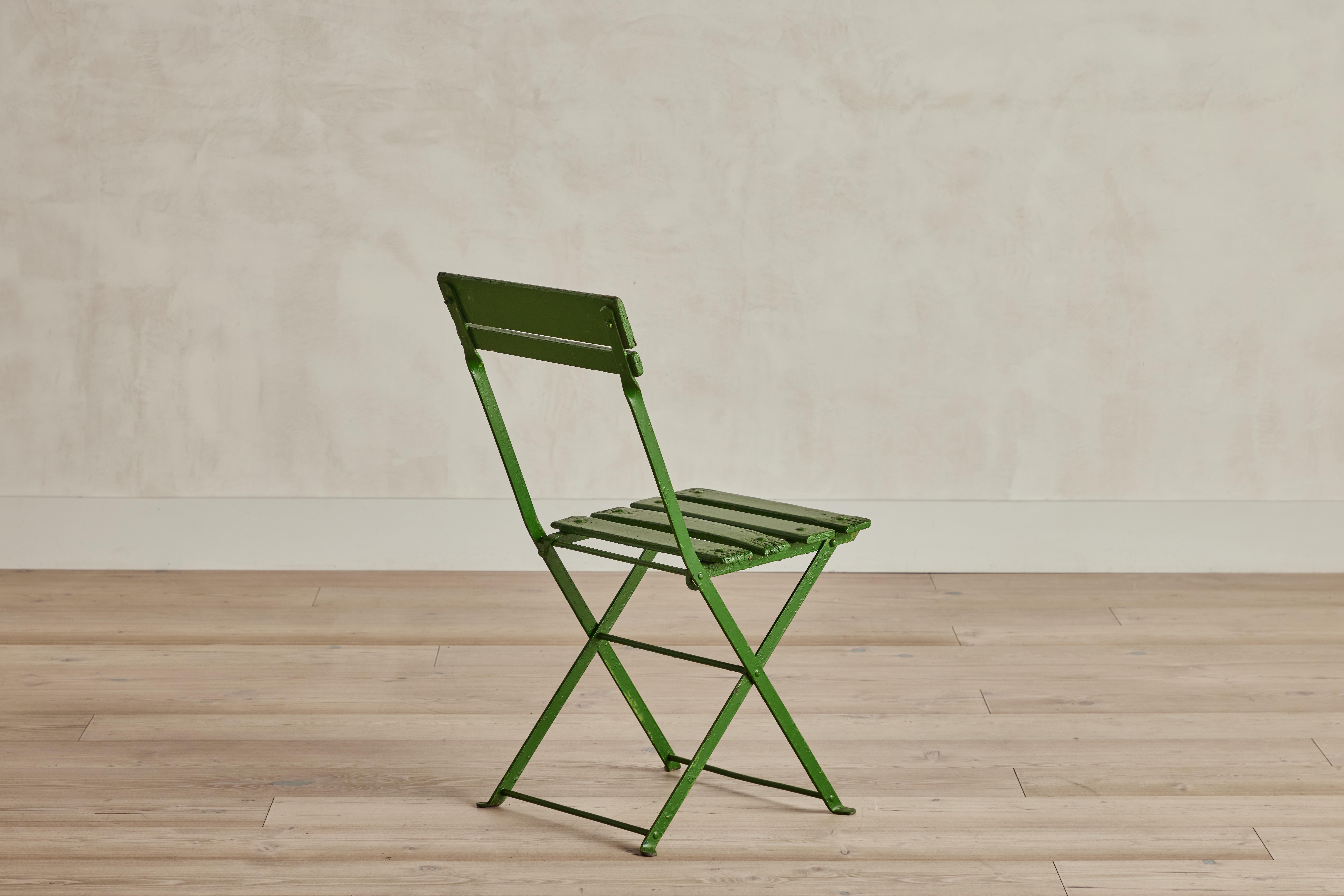 20th Century Set of 4 Green French Bistro Chairs For Sale