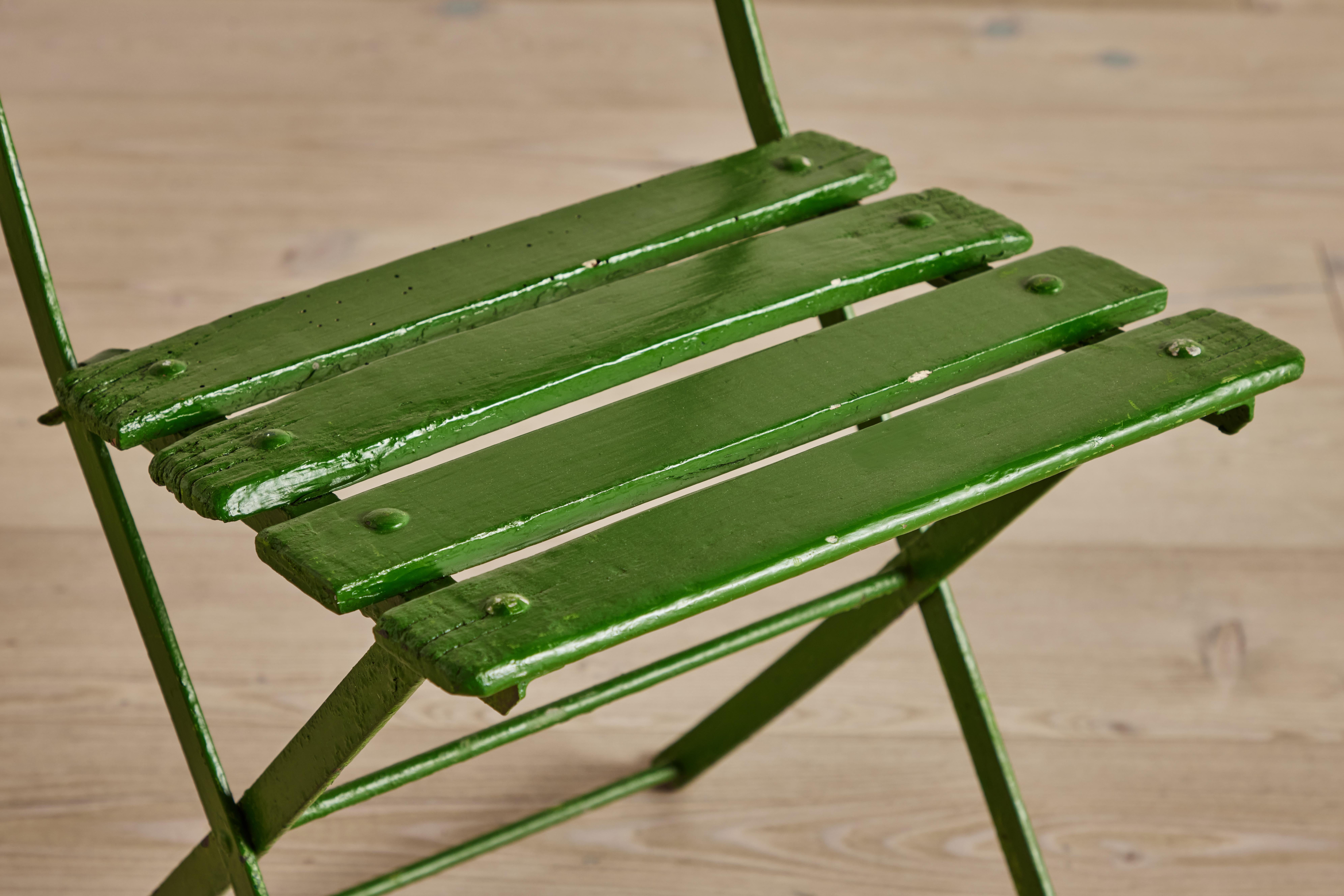 Set of 4 Green French Bistro Chairs For Sale 2