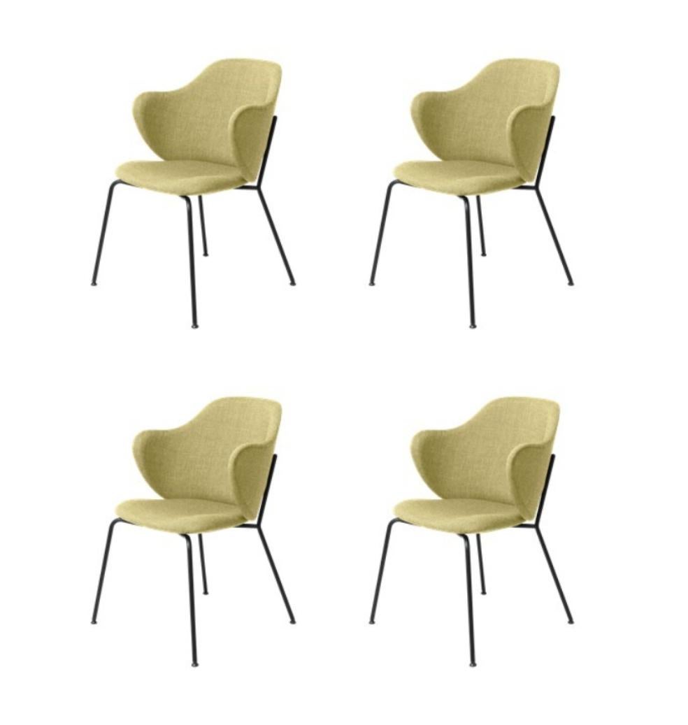 Set of 4 green remix Lassen chairs by Lassen.
Dimensions: W 58 x D 60 x H 88 cm 
Materials: Textile

The Lassen chair by Flemming Lassen, Magnus Sangild and Marianne Viktor was launched in 2018 as an ode to Flemming Lassen’s uncompromising