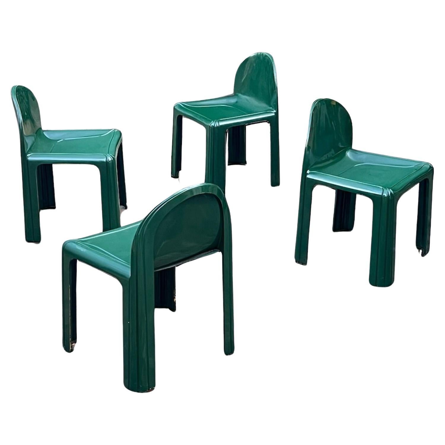 Set of 4 Green Resin Kartell Model 4854 Chairs by Gae Aulenti, 1960s For Sale