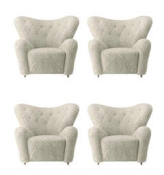 Set of 4 Green Tea Sheepskin the Tired Man Lounge Chair by Lassen