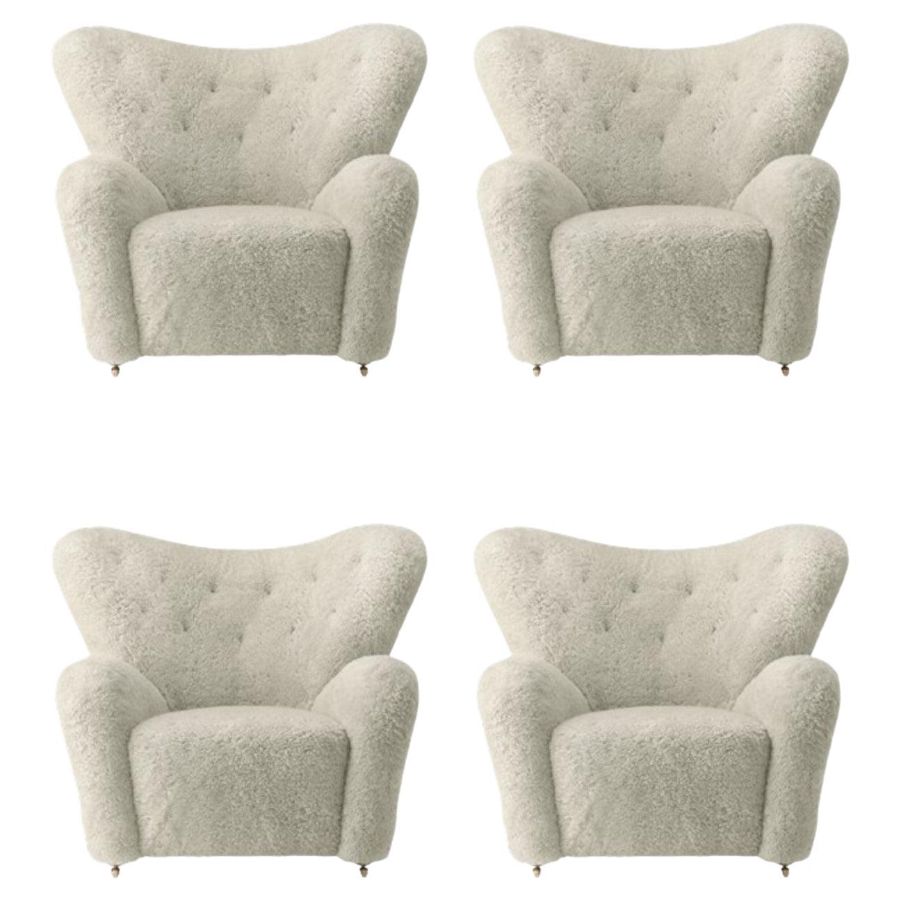 Juego de 4 tumbonas de piel de oveja Green Tea the Tired Man Lounge Chair by Lassen