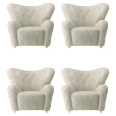 Ensemble de 4 fauteuils de salon The Tired Man en peau de mouton vert par Lassen