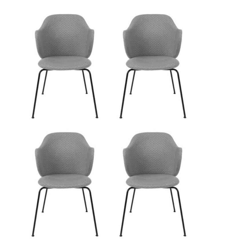 Set of 4 grey Jupiter Lassen chairs by Lassen
Dimensions: W 58 x D 60 x H 88 cm 
Materials: Textile

The Lassen chair by Flemming Lassen, Magnus Sangild and Marianne Viktor was launched in 2018 as an ode to Flemming Lassen’s uncompromising