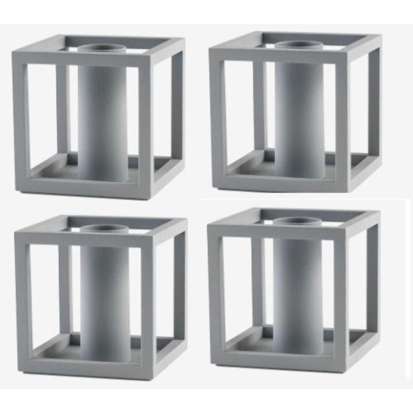 Set of 4 grey kubus 1 candle holders by Lassen
Dimensions: D 7 x W 7 x H 7 cm 
Materials: Metal 
Also available in different dimensions.
Weight: 0.40 kg

A new small wonder has seen the light of day. Kubus Micro is a stylish, smaller version