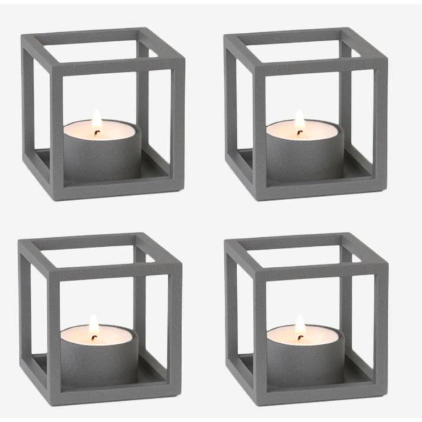 Set of 4 grey Kubus T candle holders by Lassen
Dimensions: D 7 x W 7 x H 7 cm 
Materials: Metal 
Also available in different dimensions and colors.
Weight: 0.40 Kg

The tealight, Kubus T, is added to the Kubus collection in 2018, designed by
