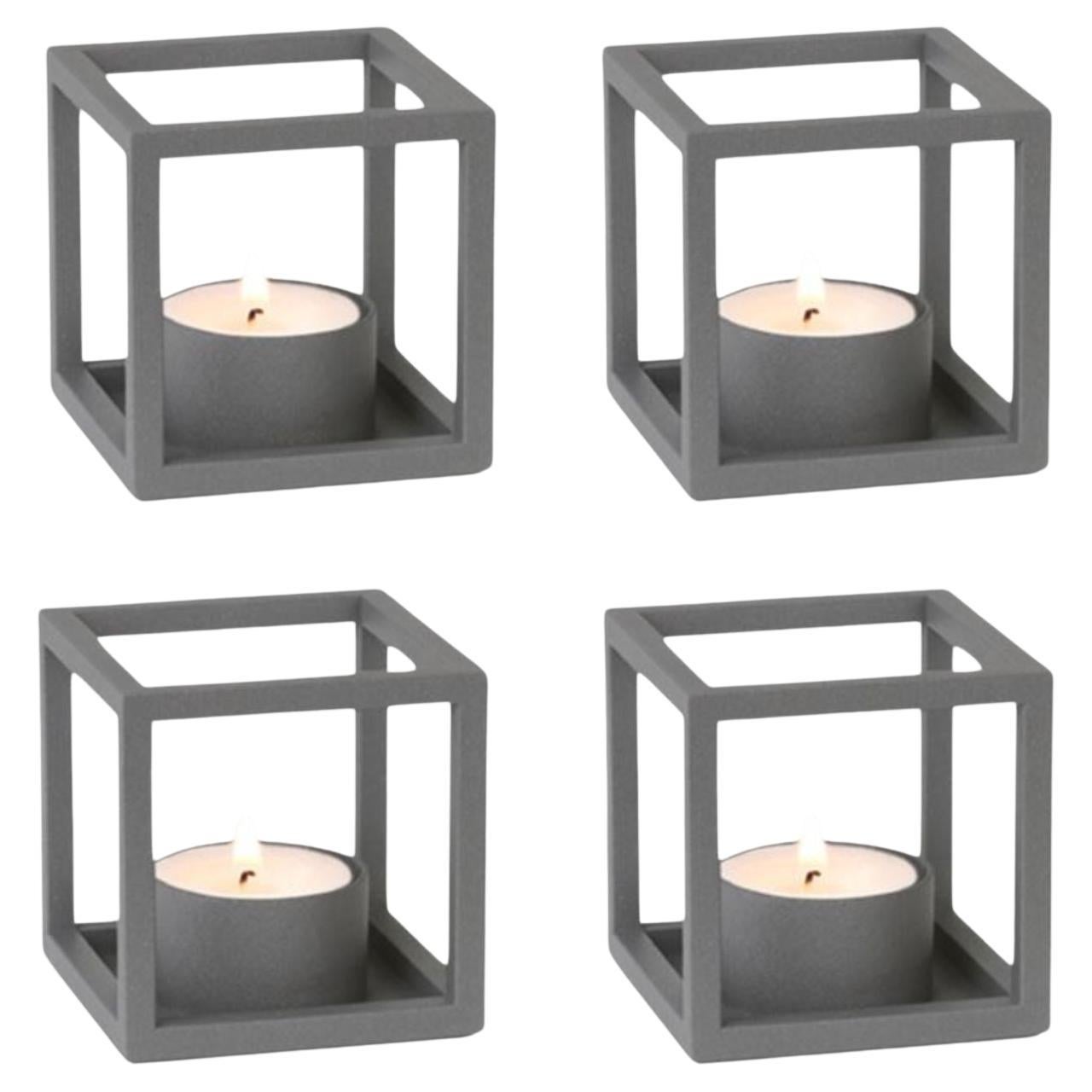 Set of 4 Grey Kubus T Candle Holders by Lassen For Sale