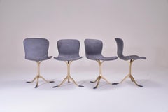 Set of 4 Grey Leather and Golden Sand Cast Brass Chairs by P. Tendercool