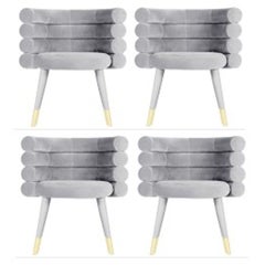 Set of 4 Grey Marshmallow Dining Chairs, Royal Stranger