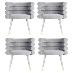 Set of 4 Grey Marshmallow Dining Chairs, Royal Stranger