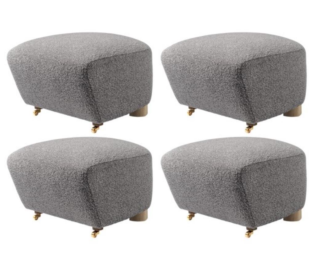 Set of 4 grey natural oak sahco zero the tired man footstool by Lassen.
Dimensions: W 55 x D 53 x H 36 cm. 
Materials: Textile.

Flemming Lassen designed the overstuffed easy chair, The Tired Man, for The Copenhagen Cabinetmakers’ Guild