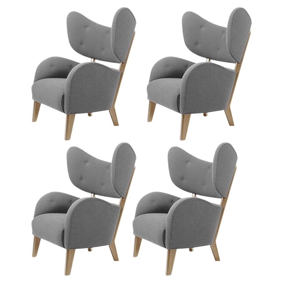 Set of 4 Grey Sahco Zero Natural Oak My Own Chair Lounge Chairs by Lassen