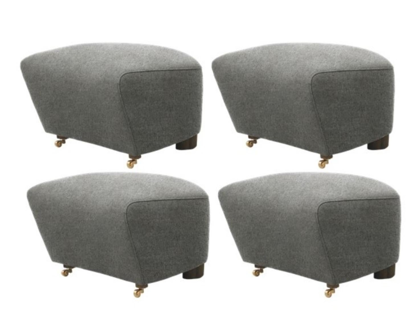 Set of 4 grey smoked oak hallingdal the tired man footstools by Lassen
Dimensions: W 55 x D 53 x H 36 cm
Materials: Textile

Flemming Lassen designed the overstuffed easy chair, The Tired Man, for The Copenhagen Cabinetmakers’ Guild Competition