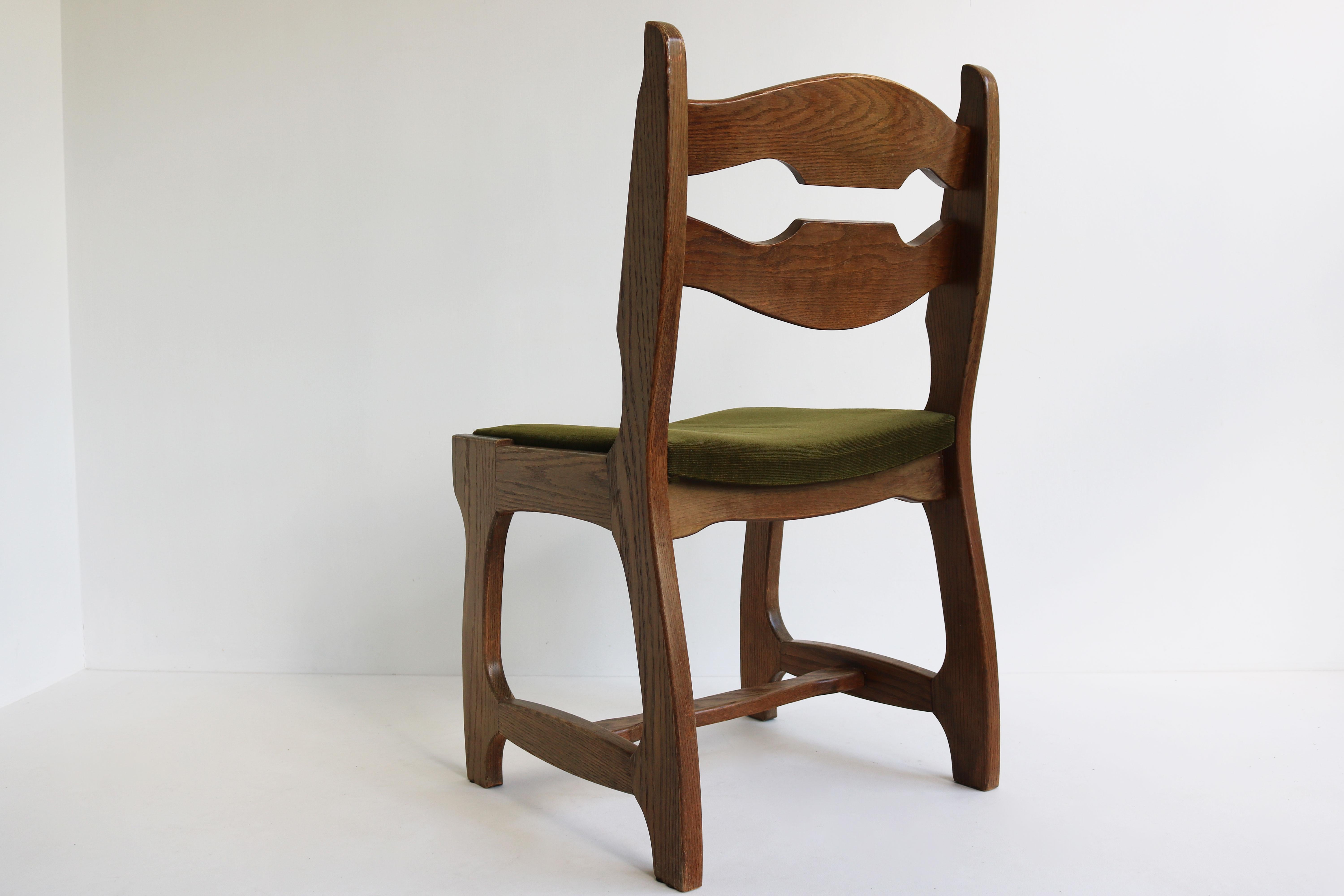 Mid-20th Century Set of 4 Guillerme et Chabron dining chairs in solid oak France 1950 Brutalist  For Sale