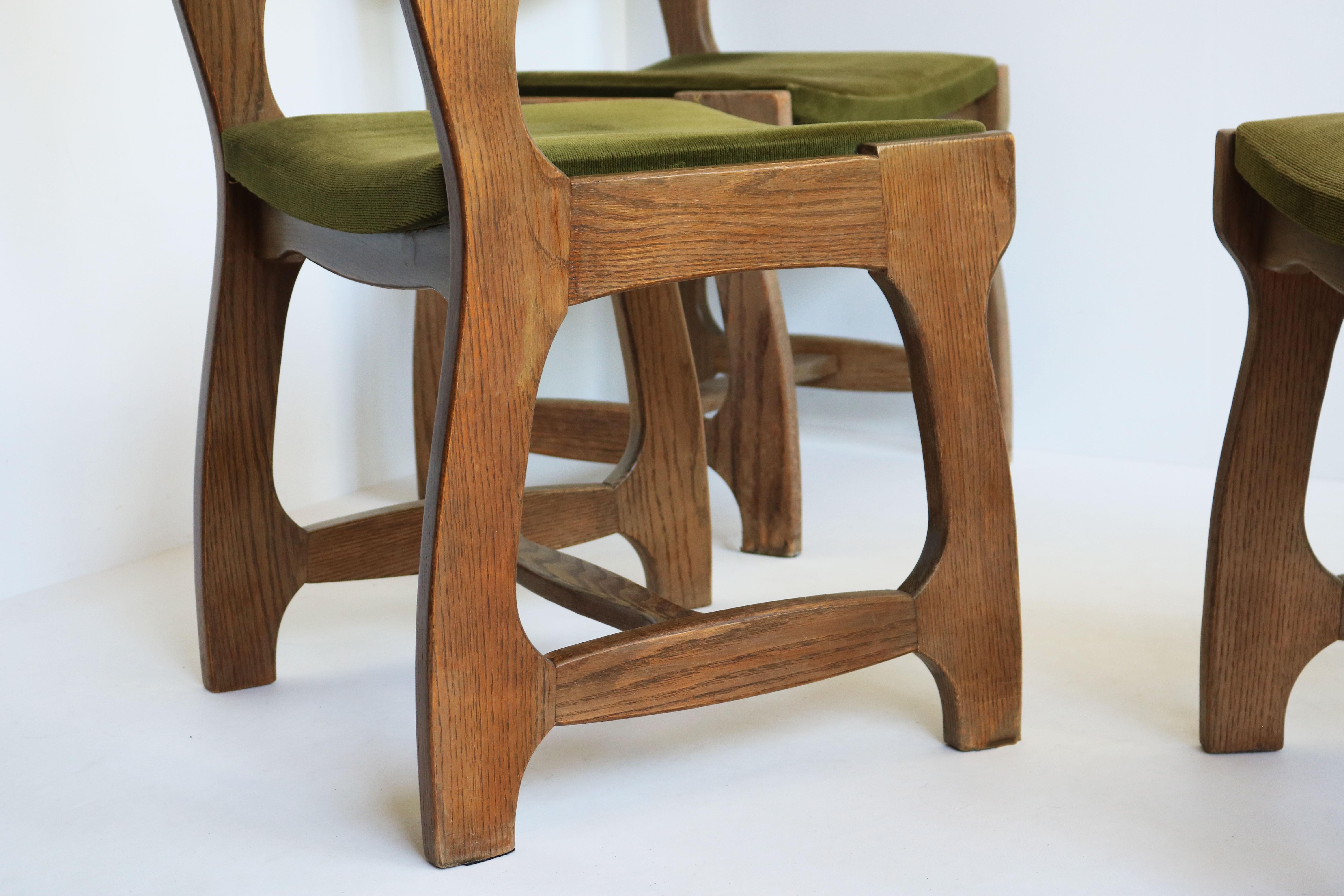 Set of 4 Guillerme et Chabron dining chairs in solid oak France 1950 Brutalist  For Sale 1